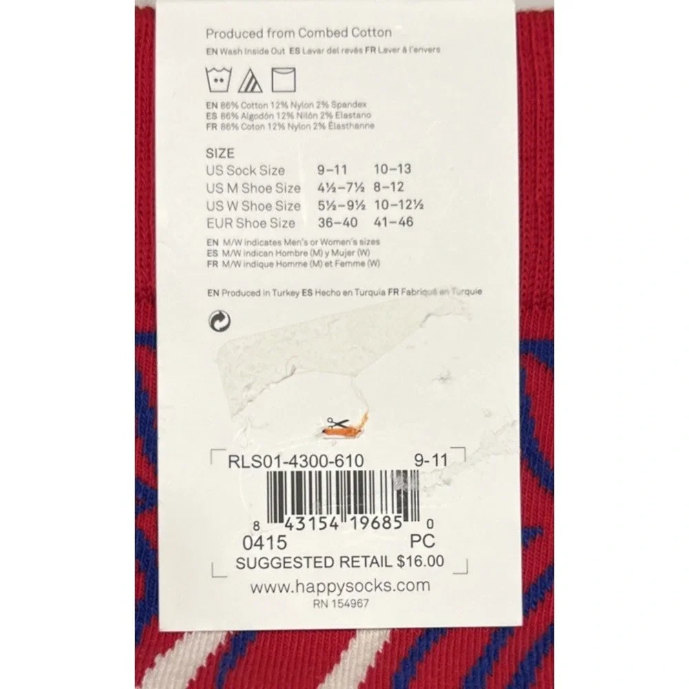 New $16 Happy‎ Socks Rolling Stones Combed Cotton Crew Socks 5.5–9.5